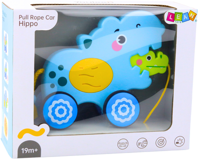 Zabawka do ciągnięcia na sznurku LEAN Toys Hipopotam z dźwiękami Niebieska 24613 (5905991057406)