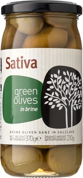 Оливки Sativa Зеленые целые в рассоле 370 г (5204108337708)