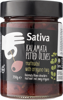 Оливки Sativa Каламата Без кісточок мариновані з орегано 350 г (5204108135618)