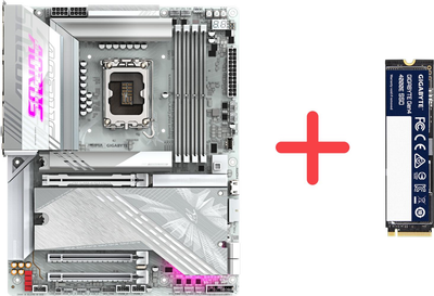 Материнская плата Gigabyte Z890 Aorus Elite X ICE (s1851, Intel Z890, PCI-Ex16)+ SSD диск Gigabyte Gen4 4000E 500GB M.2 2280 NVMe PCIe 4.0 x4 3D NAND Flash в подарок!