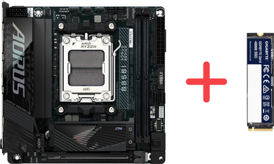 Материнська плата Gigabyte B850I Aorus Pro (sAM5, AMD B850, PCI-Ex16)+ SSD диск Gigabyte Gen4 4000E 500GB M.2 2280 NVMe PCIe 4.0 x4 3D NAND Flash у подарунок!