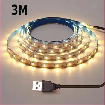 Світлодіодна LED-стрічка 3 м, з USB, колір теплий білий, 6000 К