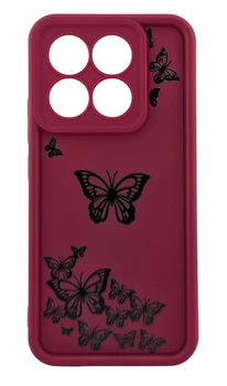 Чохол Shock Case Print для Xiaomi 14T бампер силіконовий бордовий з малюнком метелика