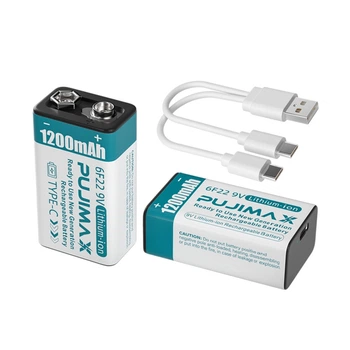 Акумулятори Крона Pujimax 6F22 9V з USB роз'ємом White/Blue, 1200mAh (2 шт + кабель) (16228-2)