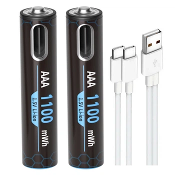 Акумуляторні батареї AAA з USB Type-C Pujimax 1100mWh 1.5V Li-ion (2 шт + кабель) Black (16218-2)