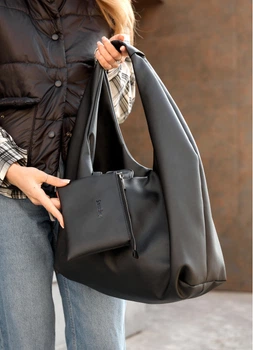 Женская сумка Хобо со съемным кошельком SAMBAG Черная (7580371634)