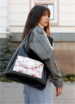 Женская сумка Хобо SAMBAG Черная с принтом Flowers (7660341231)
