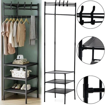 Угловая вешалка для одежды и обуви Corner Coat Rack Multifunctional 10 крючков 4 полки