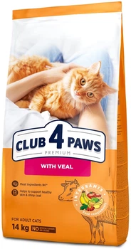 Сухой корм для взрослых кошек Club 4 Paws (Клуб 4 Лапы) Премиум С Телятиной 14 кг (4820083909207/4820215362375)