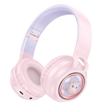 Беспроводные детские наушники HOCO W50 с RGB подсветкой BT5.3, AUX/TF, 12h Pink