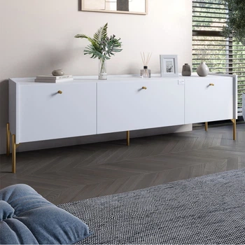 Тумба под телевизор на 3 ящика LION Wood с золотыми ножками 160x40x65 см Нимфея Альба (белый) (LION-042997)