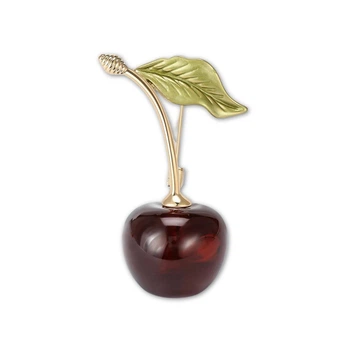 Брошь BROCHE бижутерия Фрукты Черешня с листком красная BRBF114353