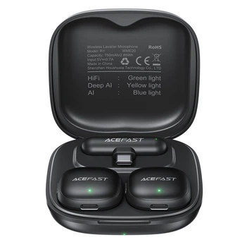 Микрофон-петличный двойной беспроводной с зарядным кейсом ACEFAST R1 750mAh, -38dBFS, Type-C Черный