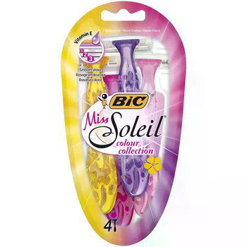 Одноразові станки Bic Miss Soleil Colour Collection, 4 шт ніжне й яскраве гоління для жінок
