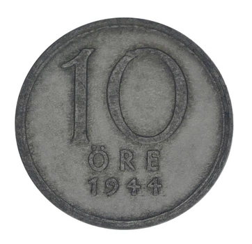 Монета Швеция 10 эре 1944 Серебро F-VF (Ag 400, 1,45 грамм)
