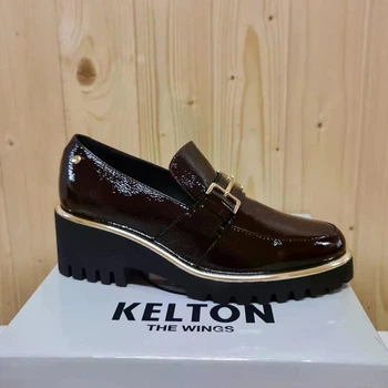 Лоферы Kelton бордовые, лаковая кожа, кожаная подкладка, каблук 6 см, р.37