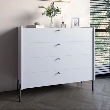 Комод із 4 шухлядами LION Wood із чорними ніжками 100х90х45 см Німфея Альба (білий) (LION-042983) ТОП
