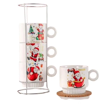 Чашки на подставке новогодние "Christmas stories" 5пр/наб 250мл Home R36330