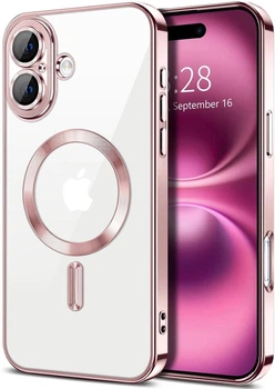 Чехол Wave Premium Metal Shining case with MagSafe (TPU) для Apple iPhone 16 6.1” Pink