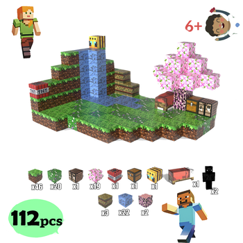 Магнитный конструктор для детей Остров с сакурой конструктор в стиле Minecraft 112 деталей из дерева