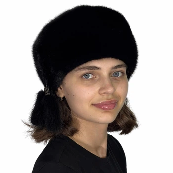Женская меховая шапка из норки Меховой Стиль Кубанка мягкая 54-60 Черный (034/A)
