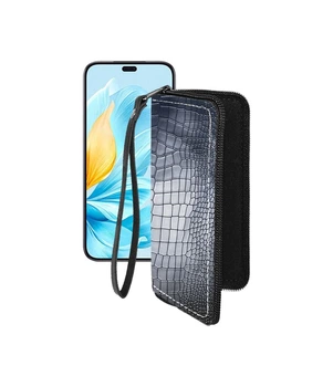 Чохол-гаманець з екошкіри для телефону Honor 200 Lite 5G Чорний крокодил