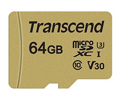 Картка пам'яті MicroSDXC 64 GB UHS-I/U3 Class 10 Transcend 500S + SD-adapter (TS64GUSD500S) 64 ГБ