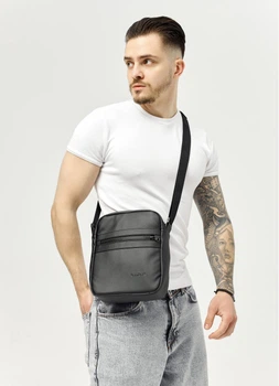 Мужская сумка мессенджер через плечо из экокожи Sambag Черная (912019723)