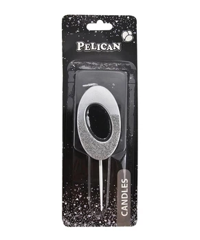 Свечка для торта Цифра 0 серебристая с блесками 5 см Pelican (863310)