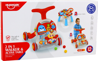 Chodzik-pchacz LEAN Toys 2w1 z panelem interaktywnym i stolikiem Czerwony 17384 (5905991002505)