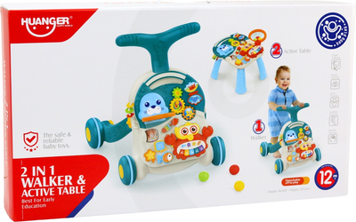 Chodzik-pchacz LEAN Toys 2w1 z panelem interaktywnym i stolikiem Niebieski 17383 (5905991002499)