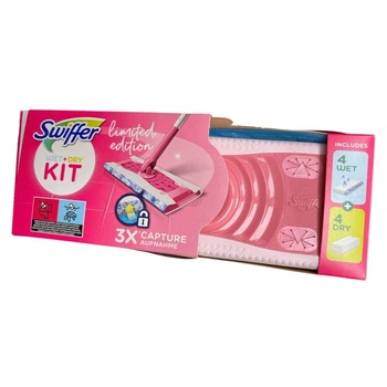 Швабра для сухого та вологого прибирання Swiffer Dry Kit Limited Edition (рожева) та змінні серветки 4 сухих + 4 вологих