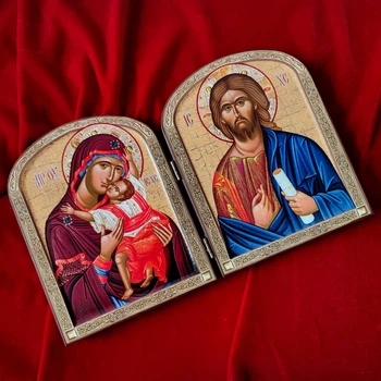 Икона-складень Иисус Христос и Богородица (на дереве 22×17 см)