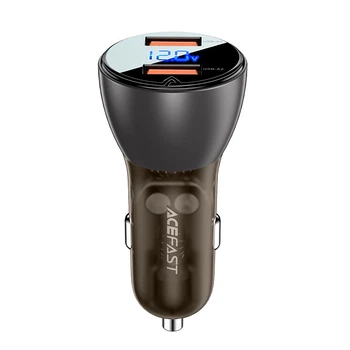 Адаптер автомобільний AceFast metal Car charger with digital display B7 |2USB, 45W/5A, PD/QC| Black