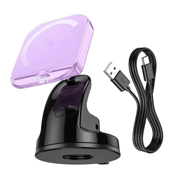 Утримувач HOCO Crystal magnetic wireless fast charging car holder HW18 (center console) |15W| purple