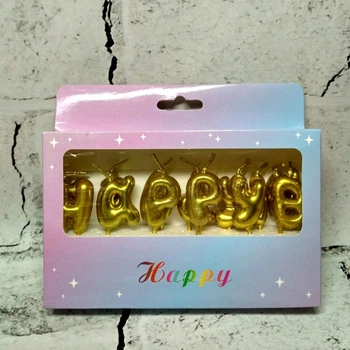 Свічки для торта святкові літери Happy birthday перламутрові 13 шт висота 2,8 см Золоті 5-84562