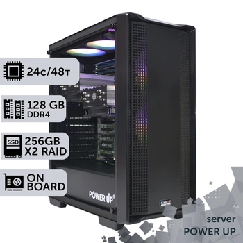 Сервер двухпроцессорный TOWER PowerUp #41 Xeon E5 2690 v3 x2 / 128 GB / SSD 256GB х2 Raid / Int Video сборка для бухгалтерии документооборота хранения данных работы с 1С