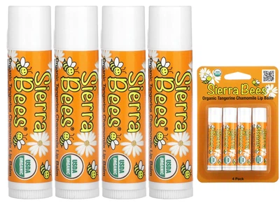 Sierra Bees органические бальзамы для губ мандарин и ромашка 4 шт в упаковке гигиеническая помада увлажня