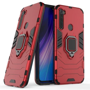 Чехол Iron Ring для Xiaomi Redmi Note 8T противоударный бампер с подставкой кольцом Red