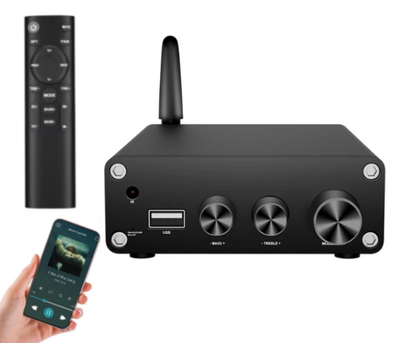 Усилитель двухканальный Hi-Fi AUDIO 100x2 Вт на базе TPA3116D2- поддержка Bluetooth USB и пульта управления Цвет Чёрный