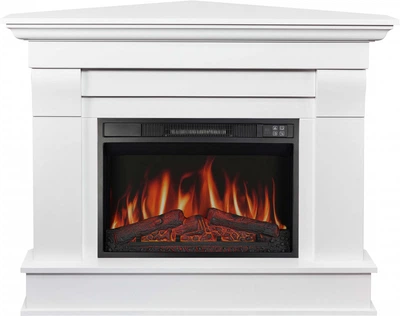 Каминокомплект угловой ArtiFlame Albion Corner с эффектом пламени, обогревом и звуком горения огня Белый
