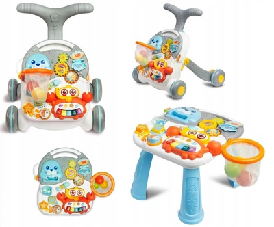 Ходунки-каталка, игровой развивающий столик 2 в 1 Caretero Spark Grey, ходунки для детей, каталка для малышей, развивающая игрушка, складные ходунки, столик для игр, музыкальные ходунки, легкие ходунки