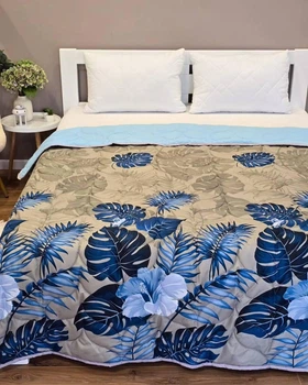 Летнее одеяло для аллергиков microfiber Двуспальный 175 × 210 см Бежевый с синим (Д-al-lito-satkovdra25-007-02)