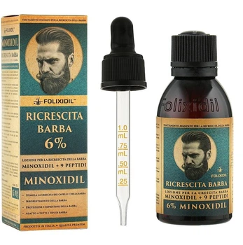 Лосьйон 6% міноксидилу, для росту бороди та волосся для чоловіків, Folixidil Beard Booster Minoxodil Фоліксідил, 60 мл