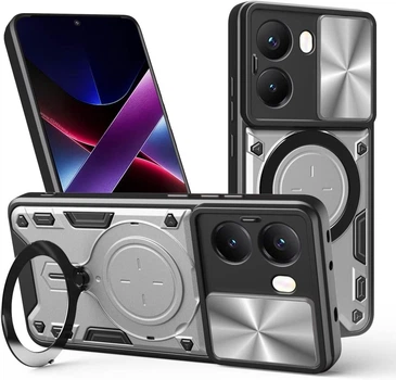 Чехол Magnetic Shield для Motorola Moto G06 / Moto G06 Power бампер противоударный с подставкой кольцом Silver