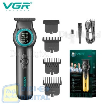Триммер VGR V-990 GREEN, 3 насадки, керамическое лезвие, TURBO режим, регулировка мощности 7000-8000 RPM, LED light, LED-дисплей