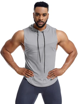Безрукавка мужская спортивная майка с капюшоном серая 2XL
