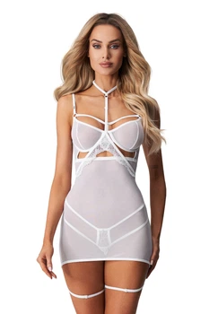 Сорочка прозора з трусиками Obsessive ARROWEL CHEMISE & thong Білий L/XL