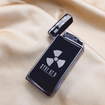 Електрична USB запальничка металева з газом з гравіюванням STALKER TURBO Чорна (69701)