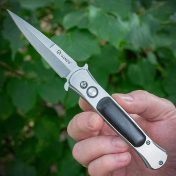 Нож складной Ganzo G707, сталь 440С, рукоятка металл + дерево